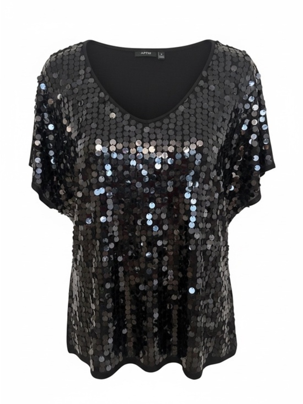 Apt. 9 Black Sequin V-Neck Short Sleeve Top